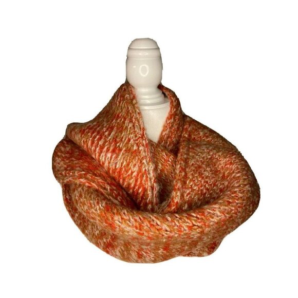 Frye & Co. Chunky Super Soft Scarlet Space Dyed Coral Cream Tan Infinity Scarf - Picture 1 of 7